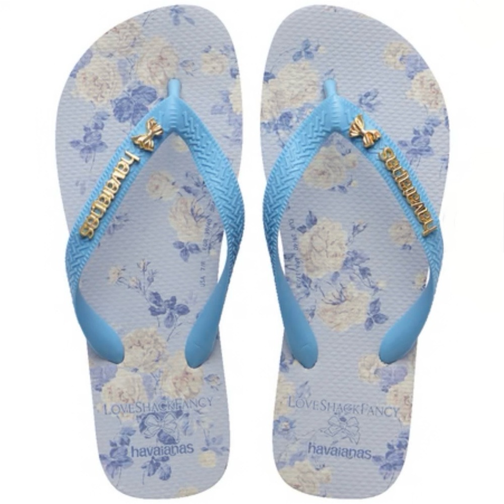 🩵 Havaianas x LoveShackFancy Everblooming Rosettes Whisper Blue Flip Flops 7/8 🩵